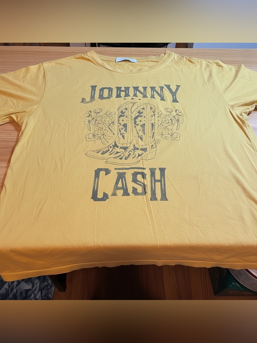 Daydreamer Mustard Yellow Johnny Cash Boot Graphic Tee